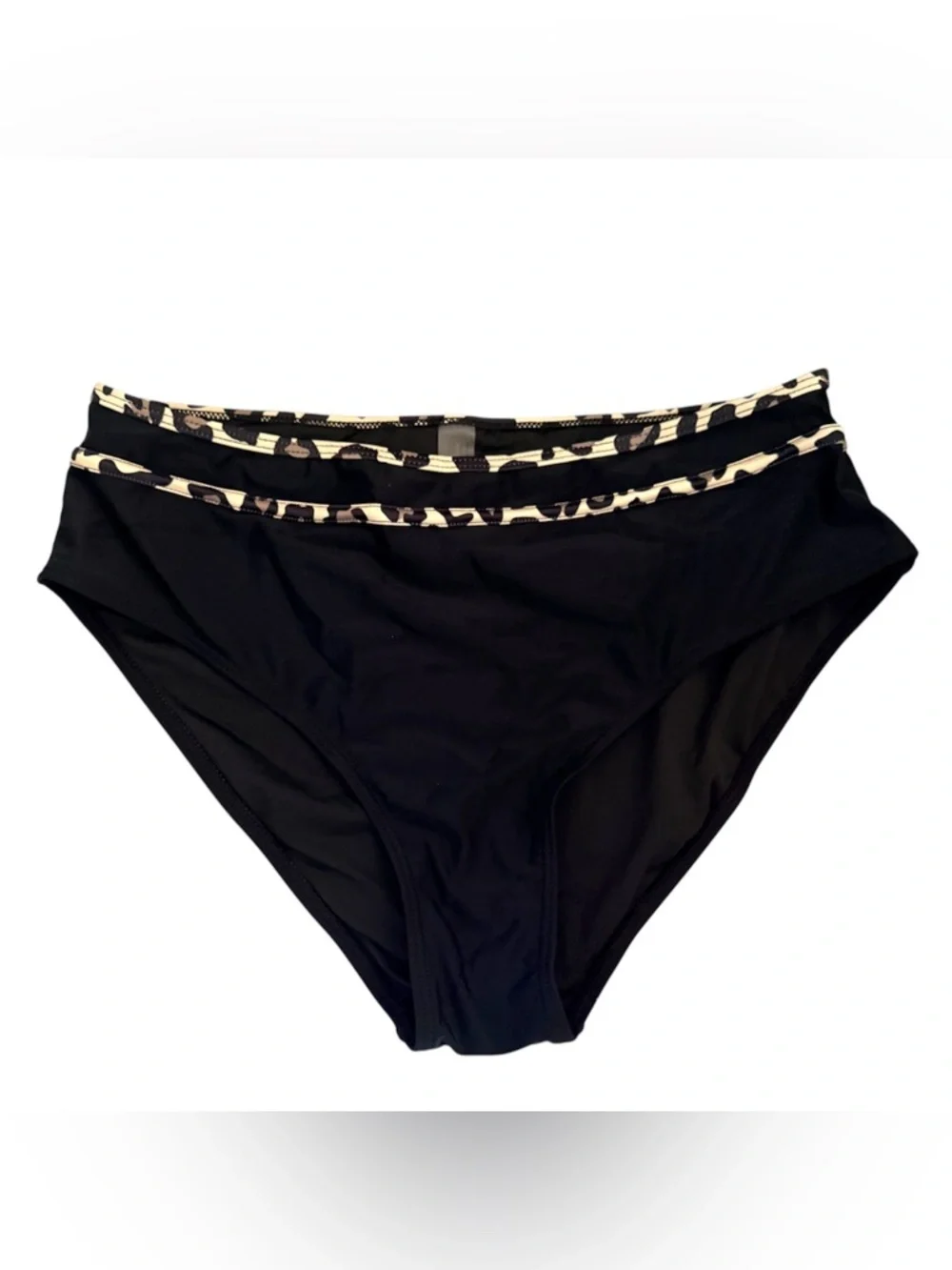 Black Bikini Bottom with Leopard Trim- NWOT  Size XL